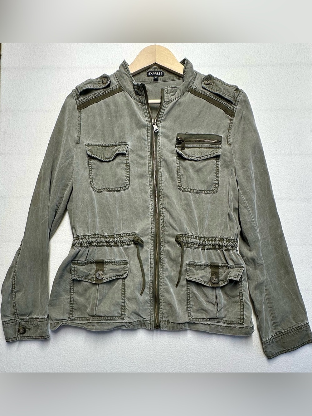 Express Women’s Medium Olive Green Utility Military Field Jacket Lyocell